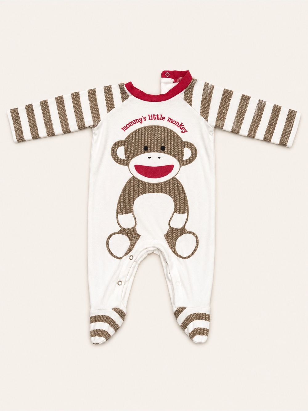Baby Starters White & Brown Monkey Footed One-Piece